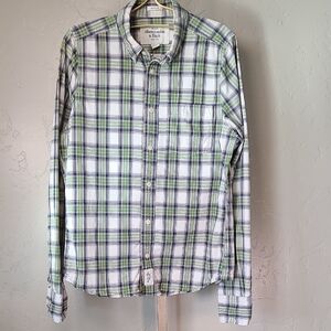 Abercrombie & Fitch White and Green Plaid Men's Shirt 100% Cotton Medium